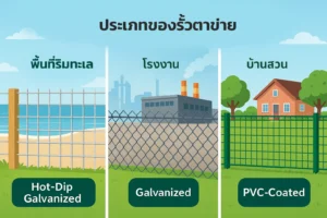 ภาพประเภทของรั้วตาข่ายเคลือบสี