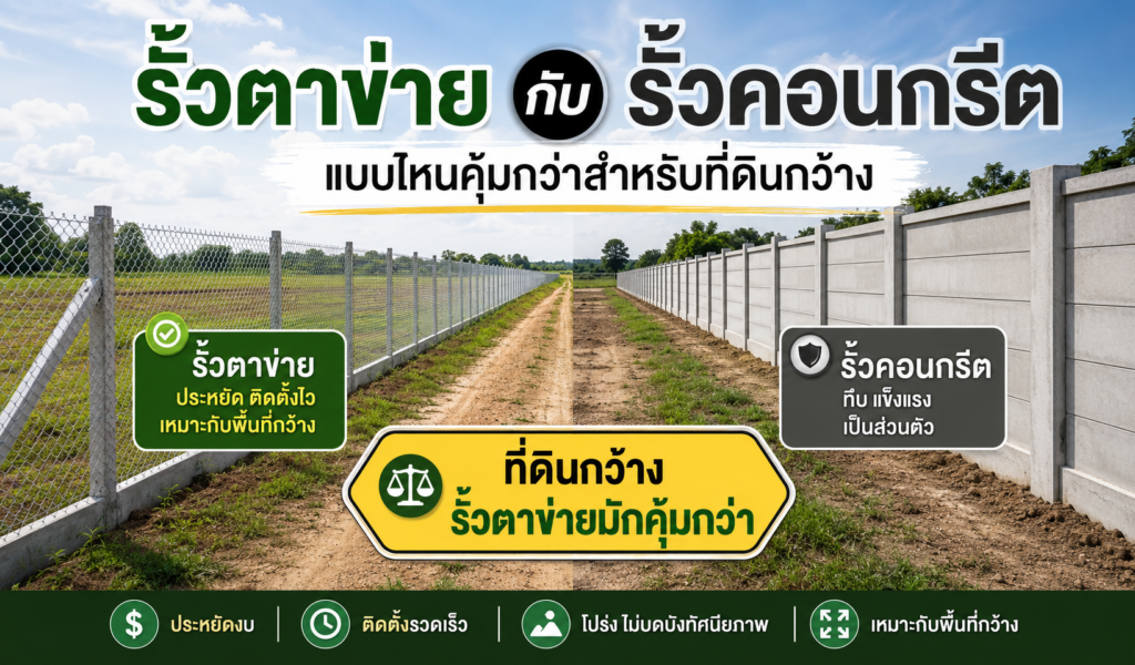 รั้วตาข่ายกับรั้วคอนกรีต แบบไหนคุ้มกว่าสำหรับที่ดินกว้าง