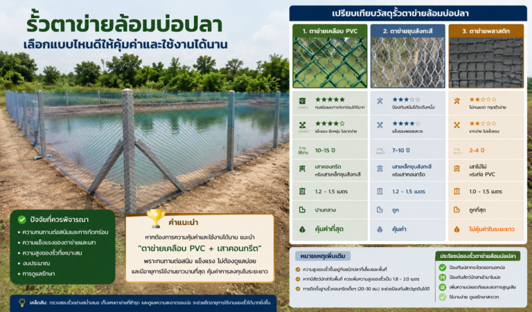 รั้วตาข่ายล้อมบ่อปลา เลือกแบบไหนดีให้คุ้มค่าและใช้งานได้นาน