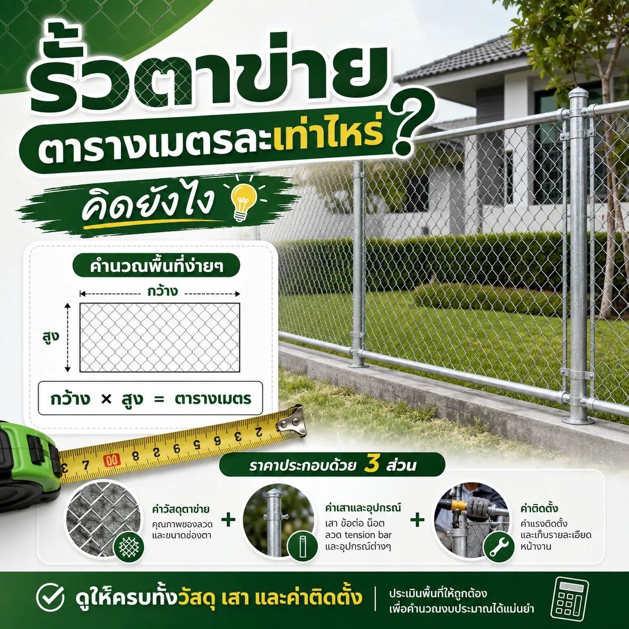 รั้วตาข่ายตารางเมตรละเท่าไหร่ คิดยังไง