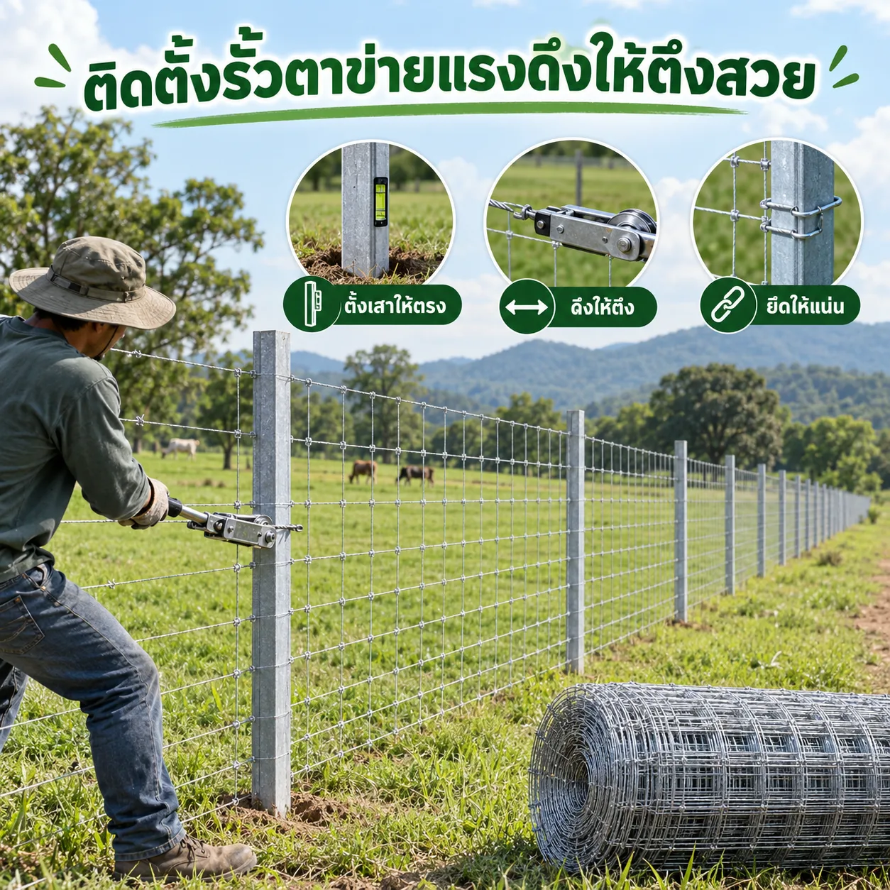 วิธีติดตั้งรั้วตาข่ายแรงดึงให้ตึงสวย