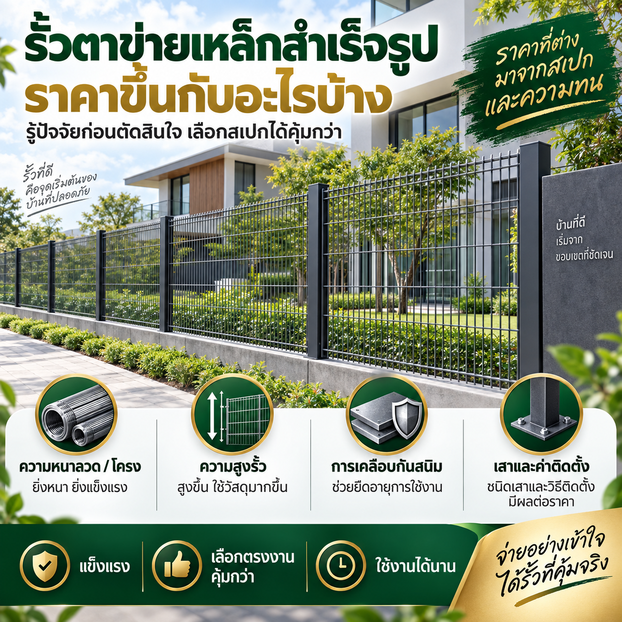 รั้วตาข่ายเหล็กสำเร็จรูป ราคาขึ้นกับอะไรบ้าง