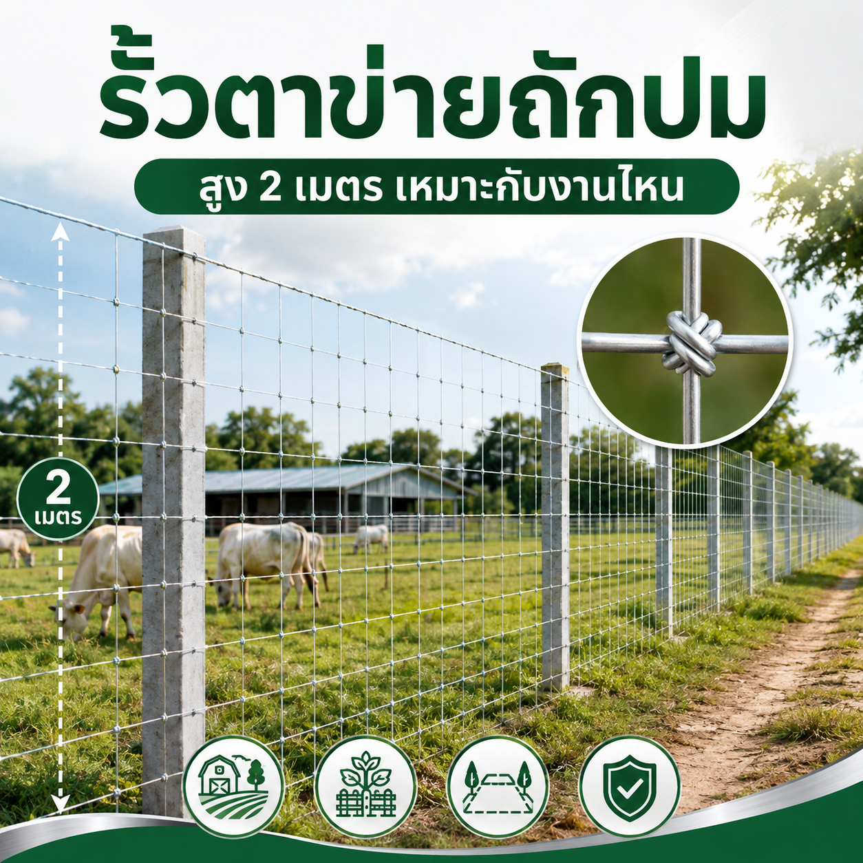 รั้วตาข่ายถักปมสูง 2 เมตร เหมาะกับงานไหน