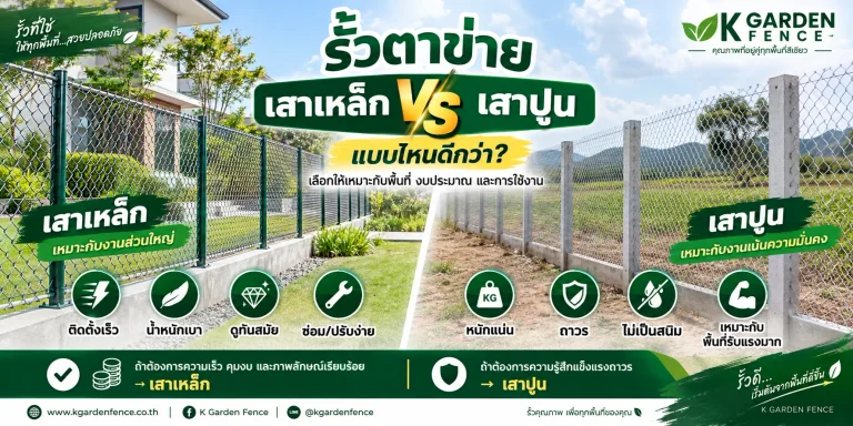 รั้วตาข่ายเสาเหล็กกับเสาปูน แบบไหนดีกว่า