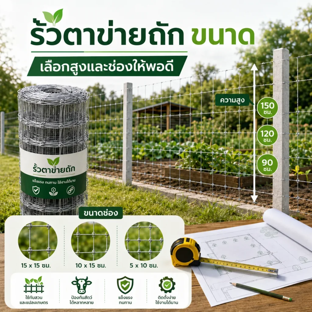 รั้วตาข่ายถักขนาด เลือกสูงและช่องให้พอดี