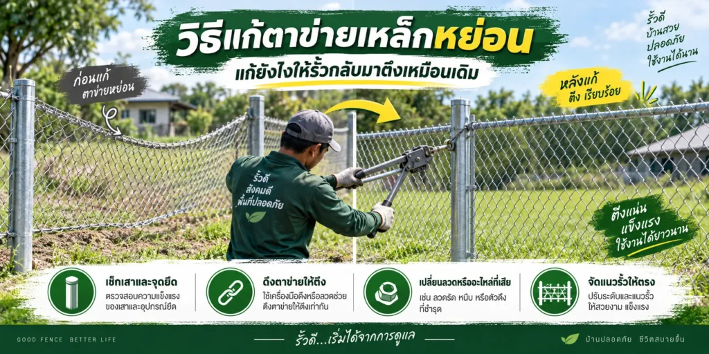 วิธีแก้ตาข่ายเหล็กหย่อน แก้ยังไงให้รั้วกลับมาตึงเหมือนเดิม