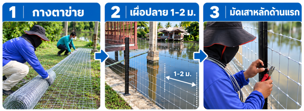 2.กางเเละเตรียมรั้วตาข่าย1-3