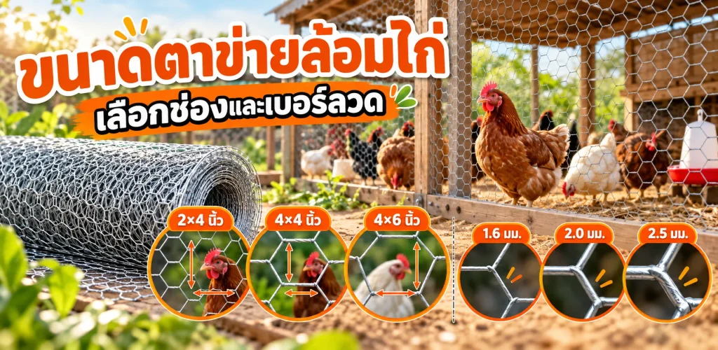 ขนาดตาข่ายล้อมไก่ เลือกช่องและเบอร์ลวด
